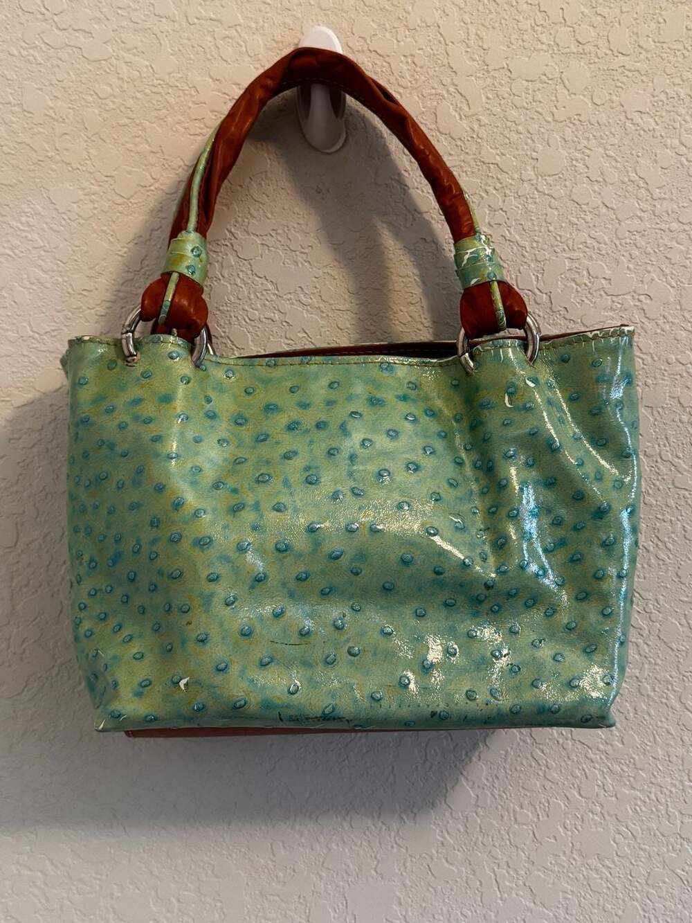 Cecconi Piero Green Ostrich Embossed Leather Tote Made in Italy
